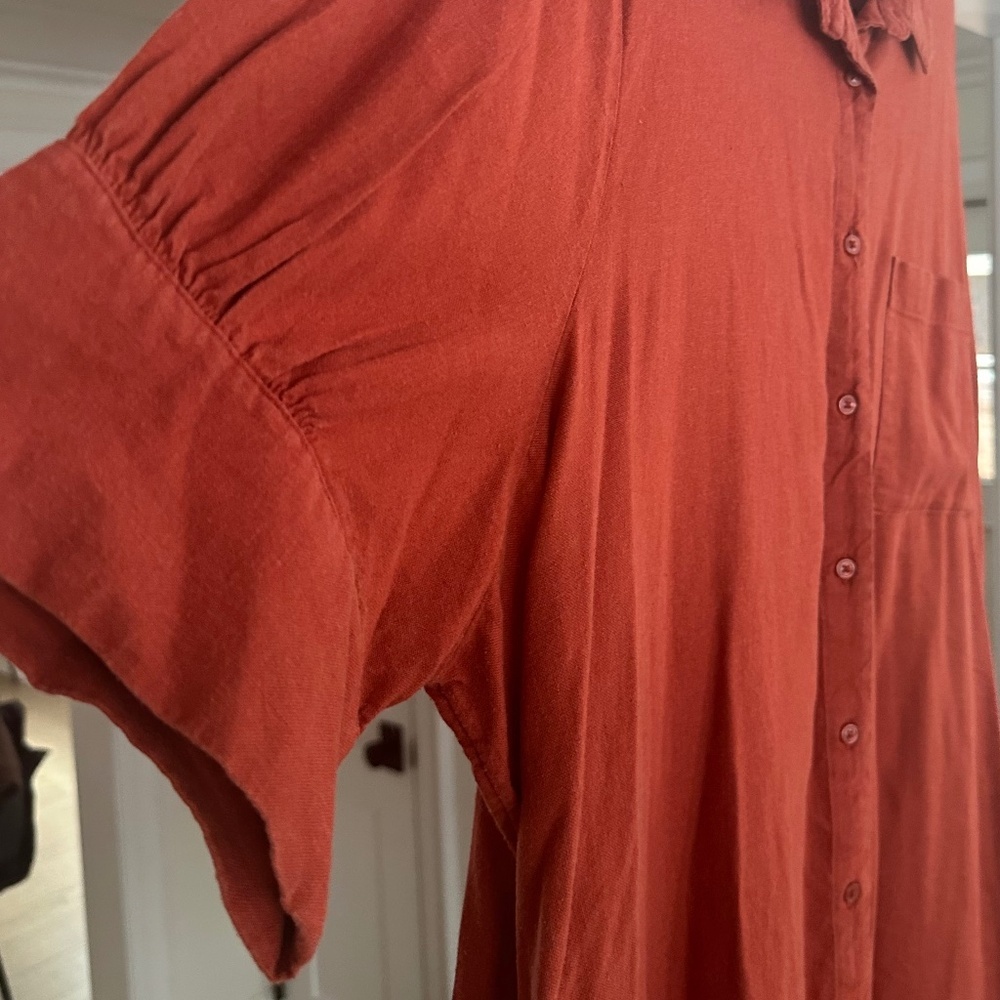 OLD NAVY - Burnt Red Linen Blend Short Sleeved Shirt Dress / Tunic - Picture 5 of 12